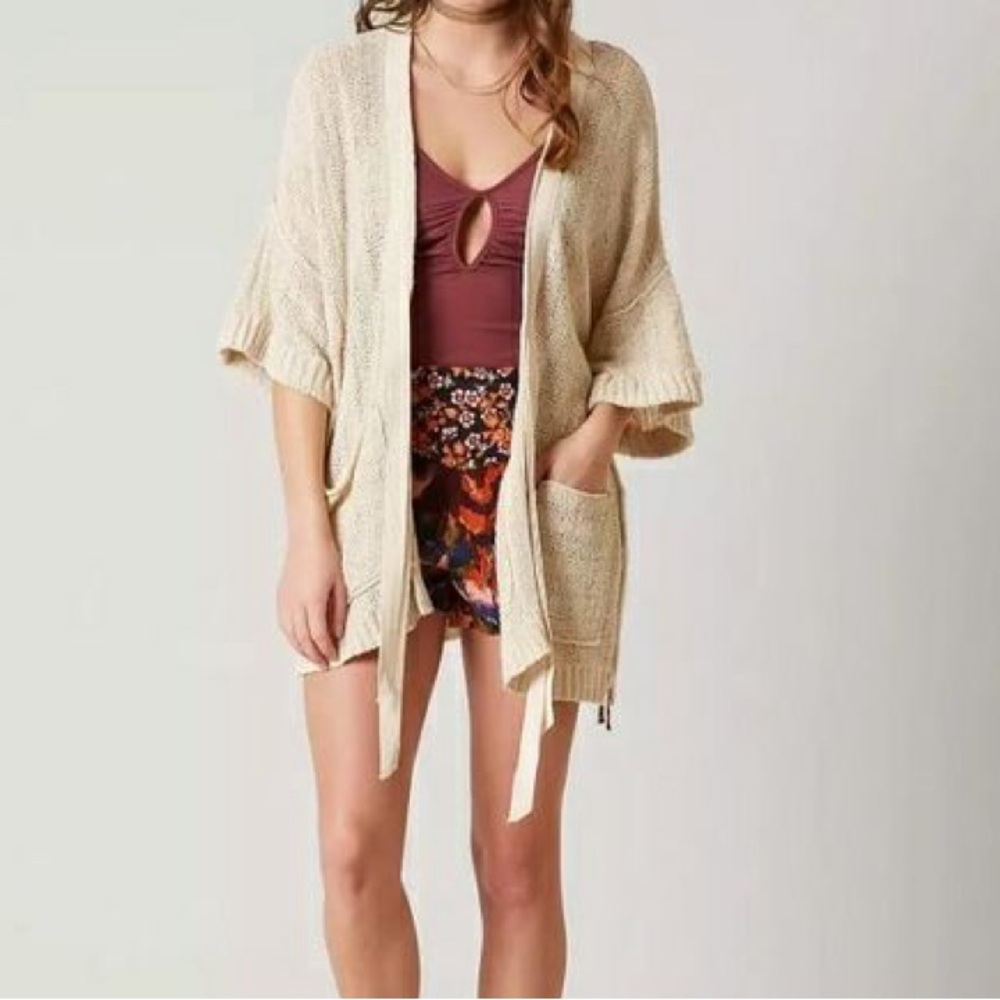 Free People Oversized Knit Slouchy Short Sleeve Cardigan